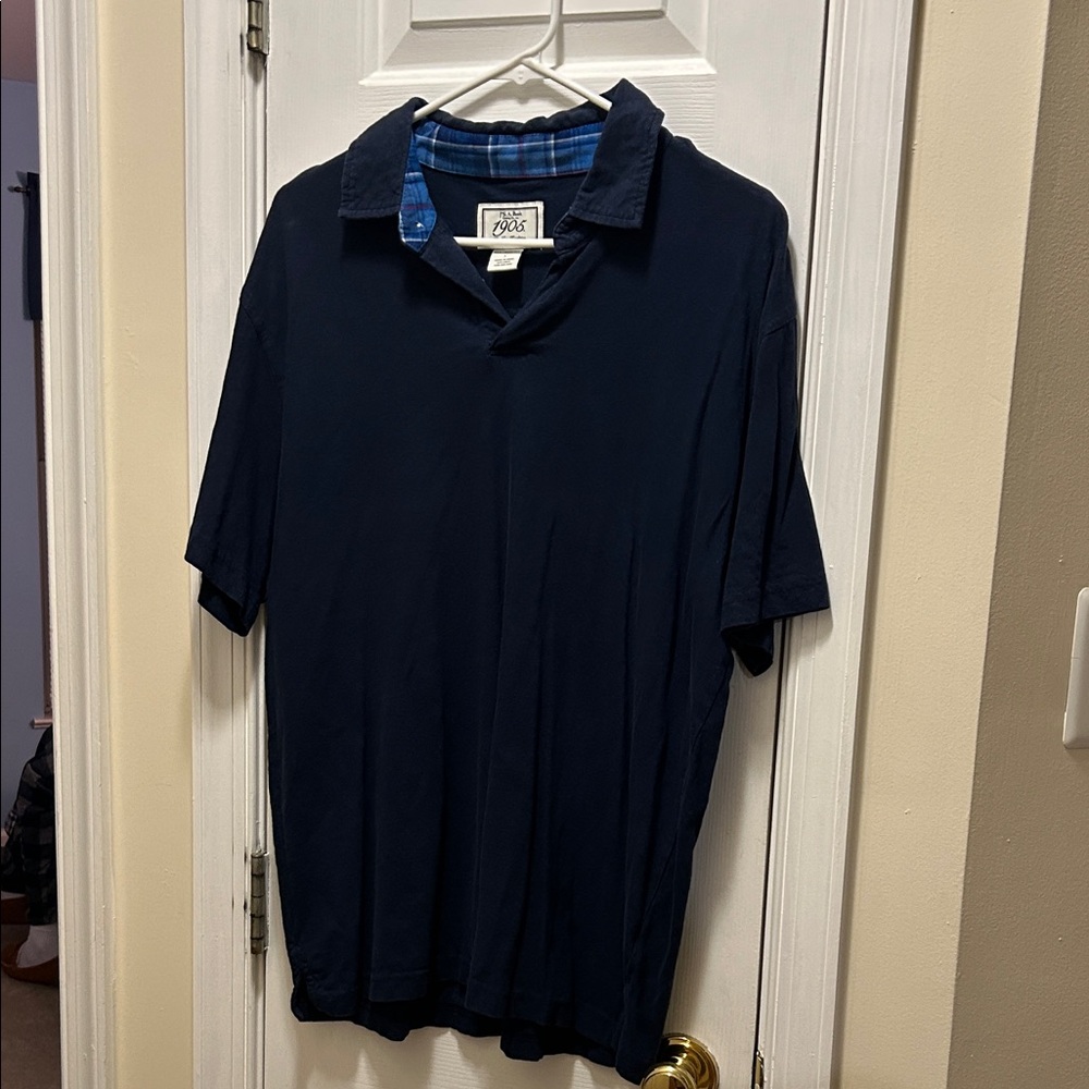 Jos. A. Bank Navy Polo with Blue Plaid Collar